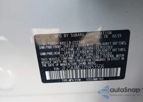 2023 Subaru Forester Wilderness from USA, damaged, VIN JF2SKAMC1PH453506